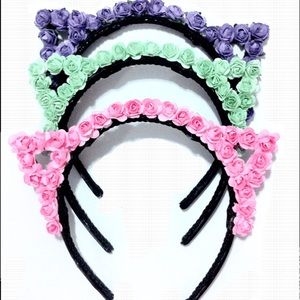 GREEN floral headband w/ kitty ears NWT